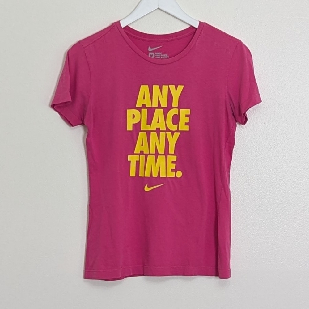 Nike Shirt Women Medium Pink Short Sleeve Any Time Any Place Workout Athleisure